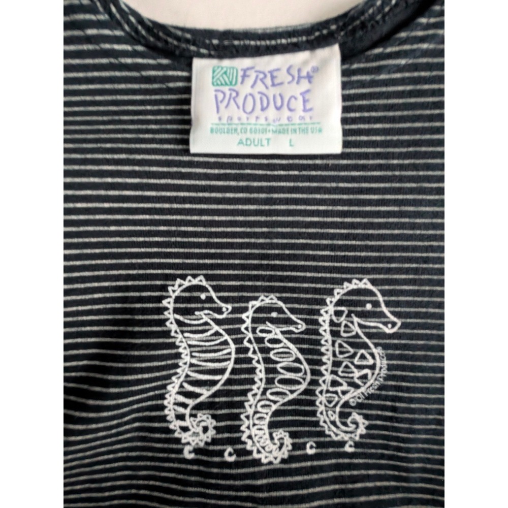 Vintage Fresh Produce Striped Seahorse T-Shirt Dress Navy Blue Pockets Large USA - Picture 2 of 10